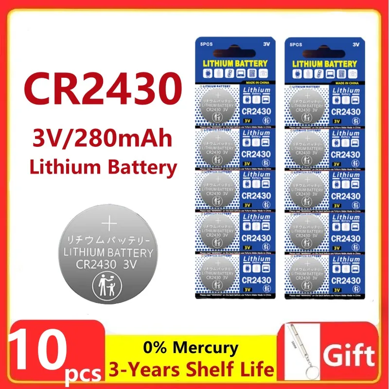 

NEW 10pcs CR2430 3V Lithium Battery CR 2430 DL2430 BR2430 Button Coin Batteries for Key Fob Watch Alarm Clock Remote Control