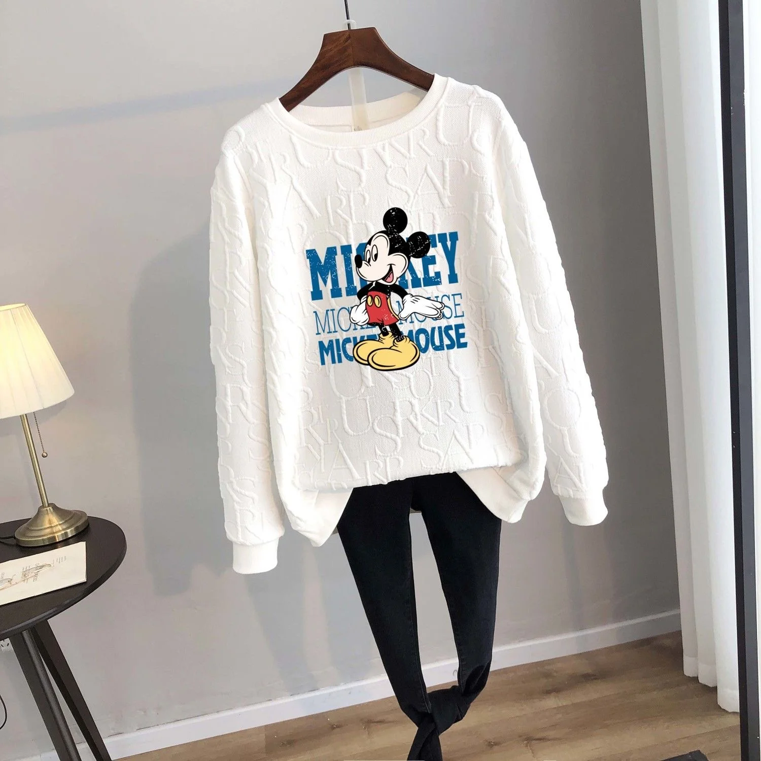 Disney Mickey Mouse Print Sweatshirt Women Cute Long Sleeve Pullover Tops Spring Autumn Loose Sweatshirts