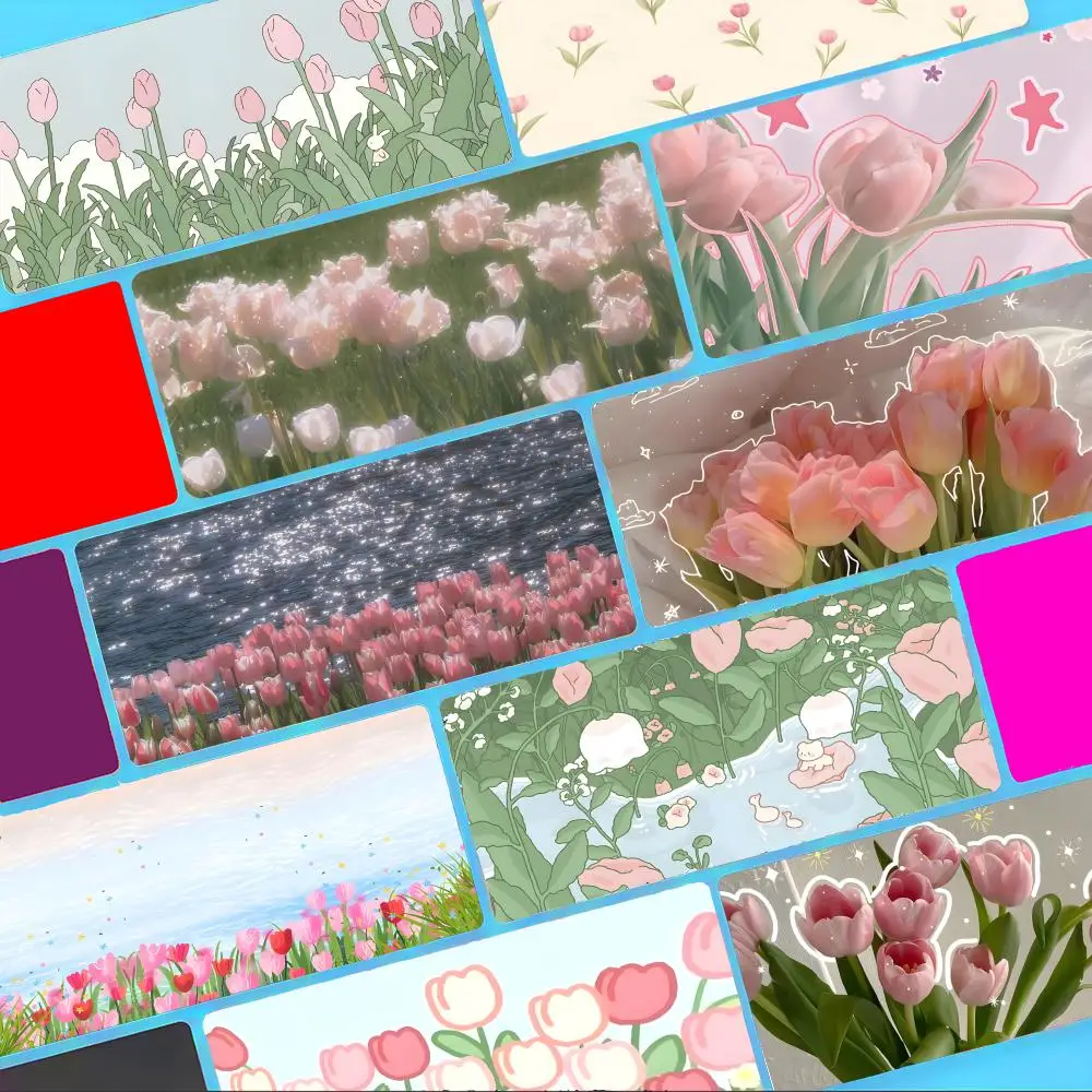 Delicate Soft Cute Flower tulips Mouse Pad Non-Slip Large Desk Mat Thick Stitched Edge Gaming Mousepad