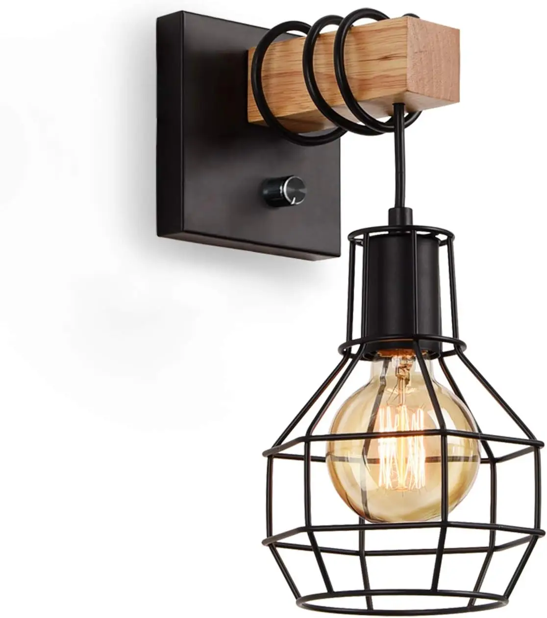 Lightess Black Wall Sconces with Dimmer ON/Off Switch, Cage Wall Mount Light Fixture Industrial Farmhouse Lighting