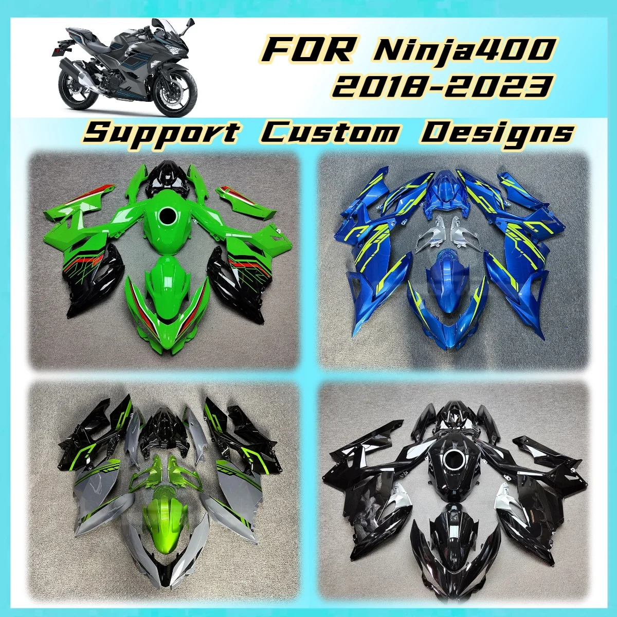 

For 2018-2023 Kawasaki Ninja400 Injection Molded Full Fairing Kit Ninja 400 18-23 Pre-Drilled ABS Bodywork Fairings