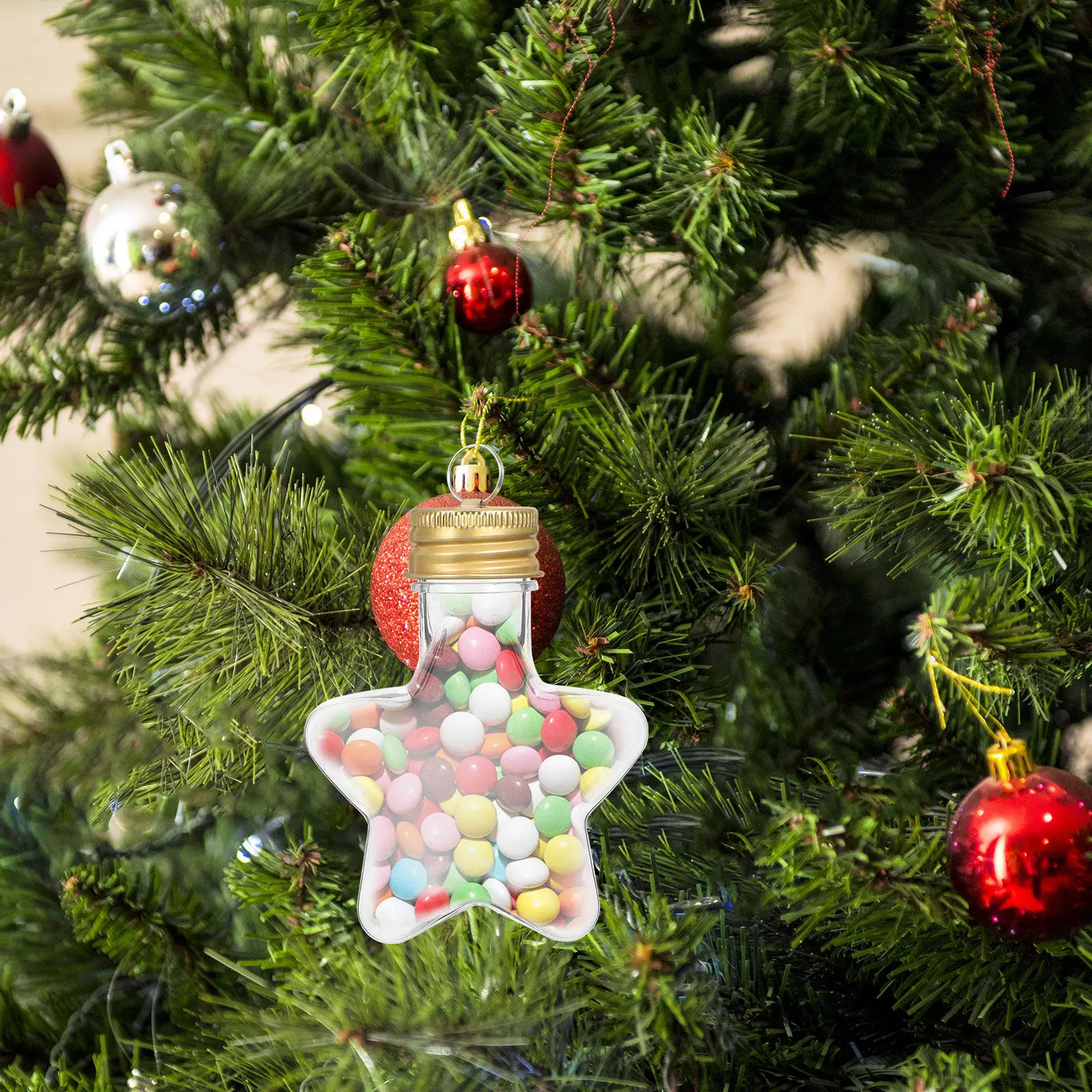 20Pcs Christmas Drink Balls 50Ml Clear Plastic Star Ornament Bottles Refillable Hangable DIY Holiday Decor Christmas Booze Balls