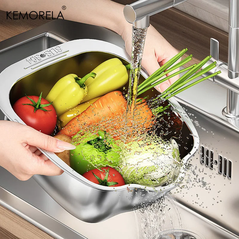 Rice Washer Strainer Bowl Stainless Steel 304 Washing Bowl with Side Drainers  for Cleaning Rinsing Fruits, Vegetables And Beans