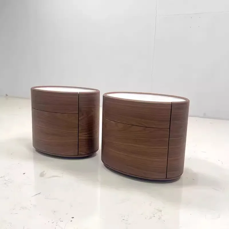 French retro design bedside table with tree knot leather surface ancient style solid wood bedside table