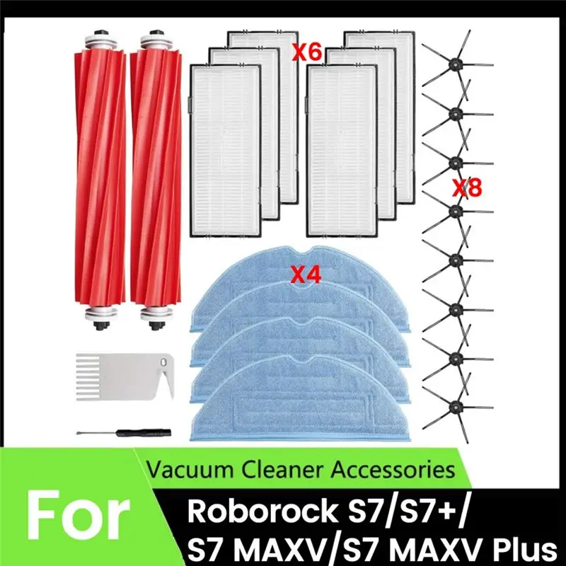 

B53C 22 шт. запасная часть для пылесоса Roborock S7, S7 +, S7 MAXV, S7 MAXV Plus, аксессуары для пылесоса, основная боковая щетка, фильтр, швабра Cl