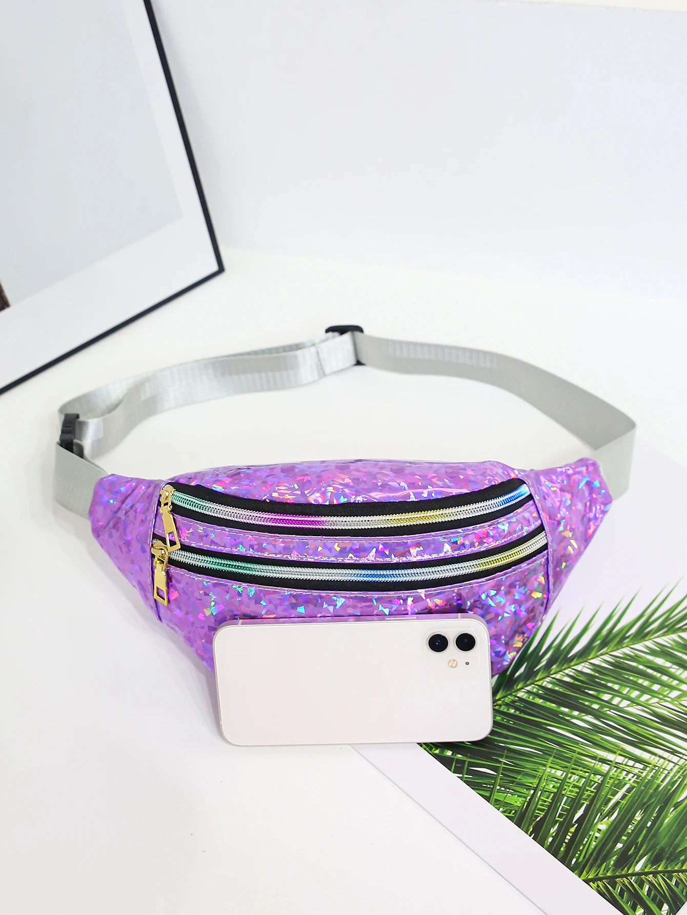 Holographic Waist Bags Women Silver Fanny Pack Female Belt Bag Black Geometric Waist Packs Laser Chest Phone Pouch Bum Bag