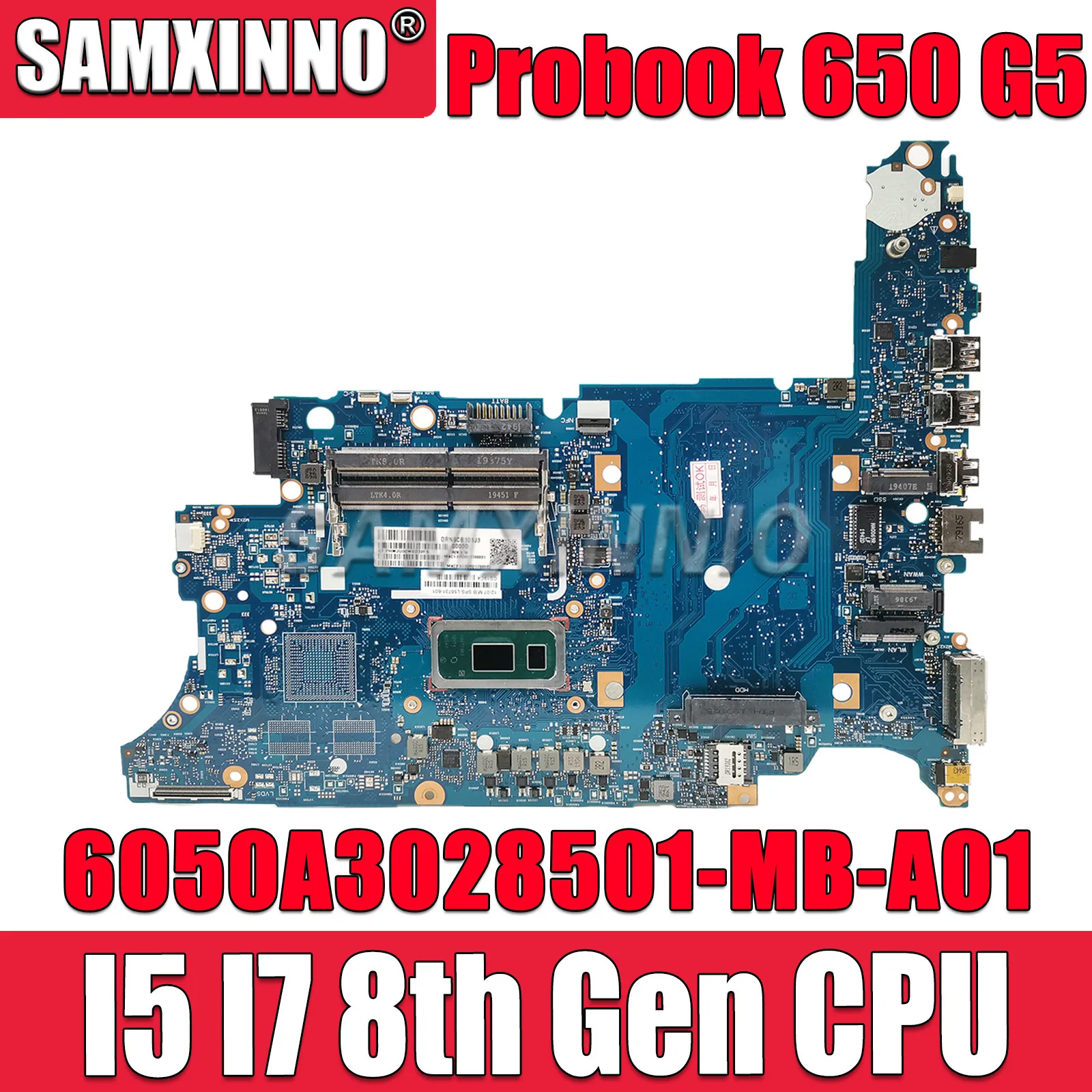 

Материнская плата SAMXINNO для ноутбука HP Probook 650 G5, системная плата 6050A3028501 с i5 i7, процессор 8-го поколения, Φ