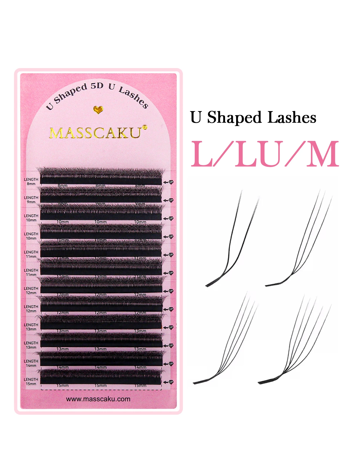 MASSCAKU en forme de U LU/M Curl 3D/4D/5D Extension de cils russes Volume cils Extension Angle moelleux Faux vison cils fournitures