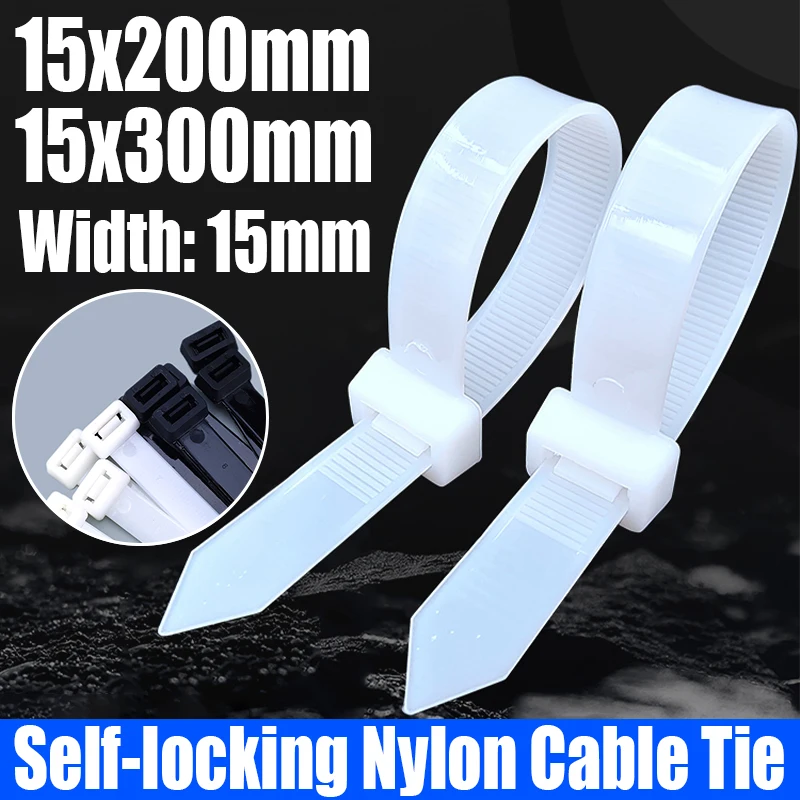 

100PCS White/Black Self-locking Plastic Nylon Cable Tie Zip Wrap Strap Nylon Cable Tie Cable/Wire Fastening Ring 15x(200-300mm)