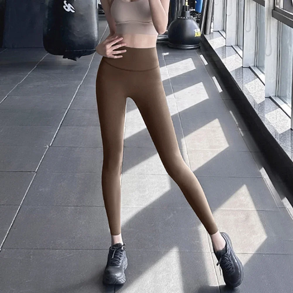 Daily Workout Pants High Waist Tights Yoga Practice Slightly Elastic Solid Color Pattern Suitable For Sports Brand New Item