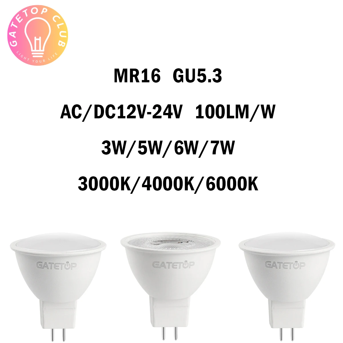 

LED Spotlight MR16 12PCS GU5.3 Low Voltage AC/DC12V-24V 3-7W 120/38 Degree Warm White Light No Flicker for Home and Office