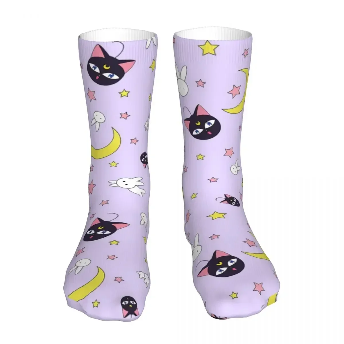 Fashion Socks Men's Women's Casual Cute Cats Moon  Graphic Stockings Spring Summer Autumn Winter