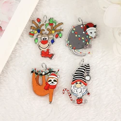 8Pcs Christmas Animal Charms Acrylic Elk Deer Sloth Jewelry Findings Necklace DIY Making