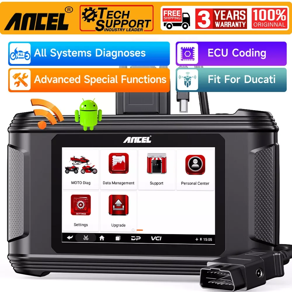 ANCEL MT510 Motorcycle Scanner Full System Diagnostic Scanner OBD2 Fit For Ducati ECU Coding Tool 30+Functions Code Reader