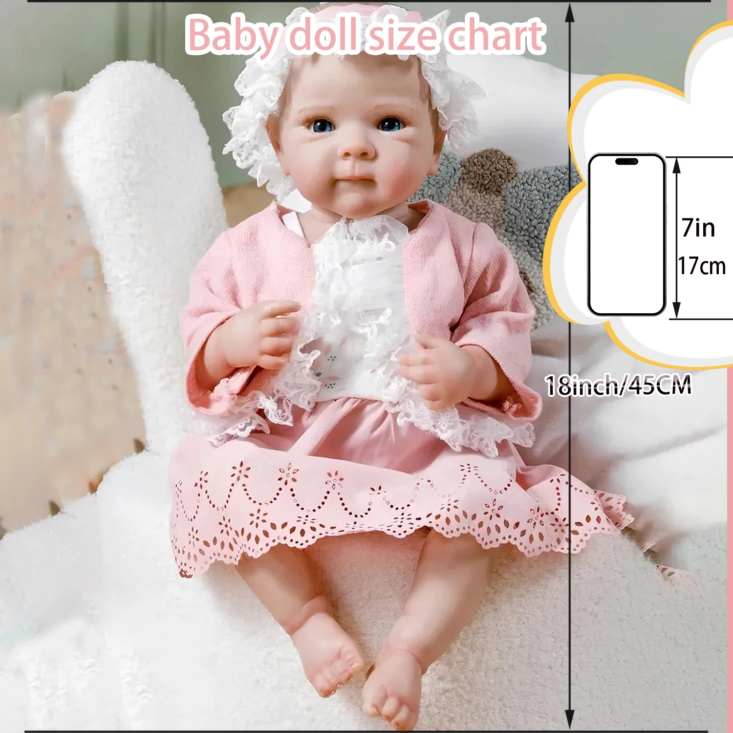 

18Inch Full Silicone Vinyl Reborn Doll Girl Bettie with Waterproof Lifelike Soft Touch Collectible Realistic Art Doll Toy Gifts