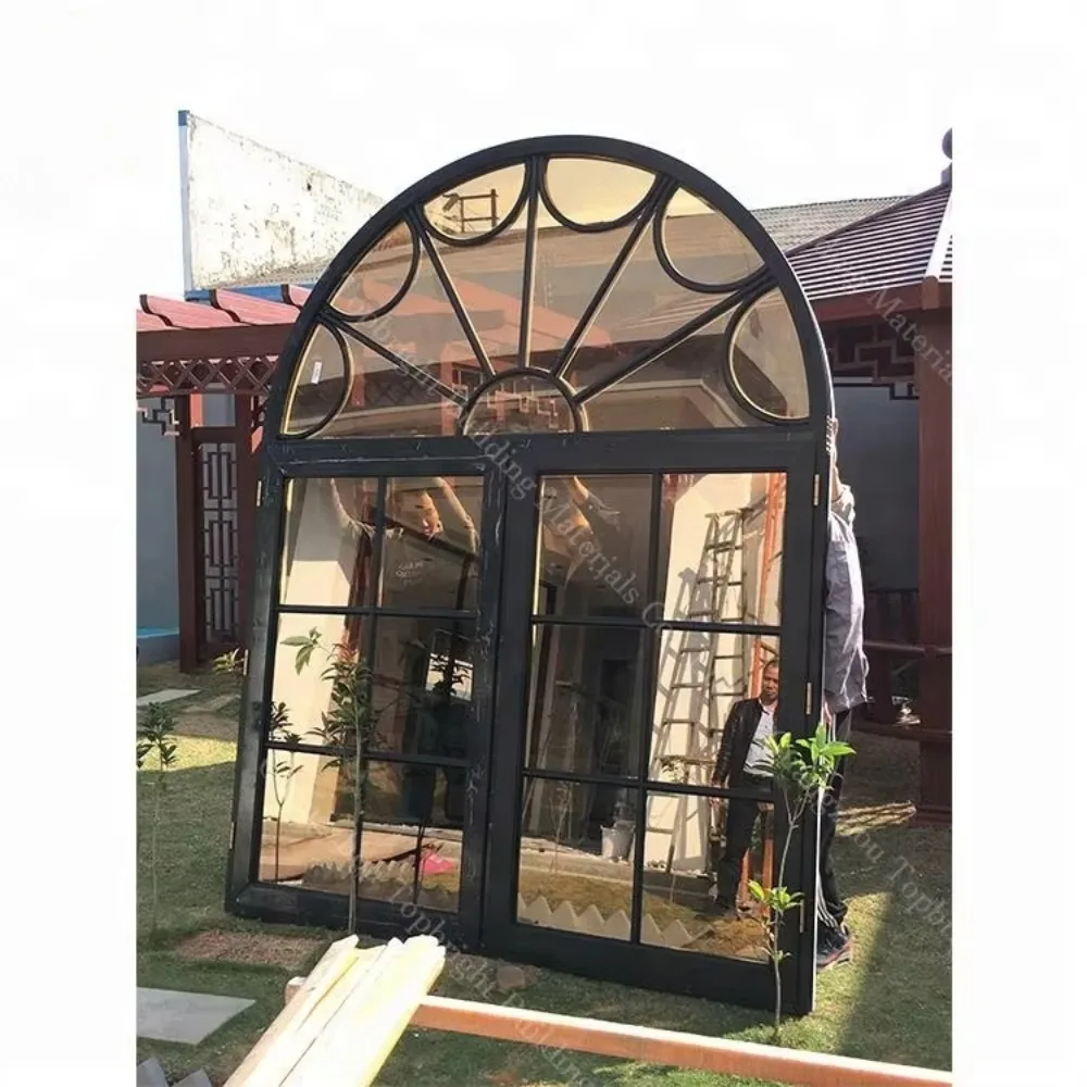 Half Moon Window Custom Grille Design Arched Top Fixed Glass Clad Wood Frame Profile Casement Arch Aluminum Window