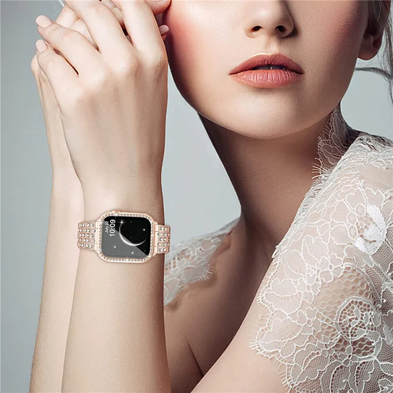 Metal Strap for Apple Watch Band 40mm 38 41mm 44mm 45mm Woman Diamond Shining Stainless Steel Link Bracelet iWatch 7 6 SE 5 4 3