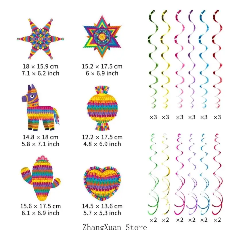 Traditionelle mexikanische Stile, Spiralen, hängende Dekoration für Partys, Veranstaltungen und Festlichkeiten zum 5. Mai, 3 x – Detail 6
