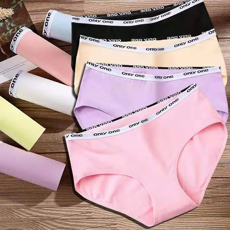 3pcs Pure Cotton Mid Waist Briefs Womens Sexy Basic Type Panties Girls Comfort Underpants Female Sport Underwears Lady Pantys
