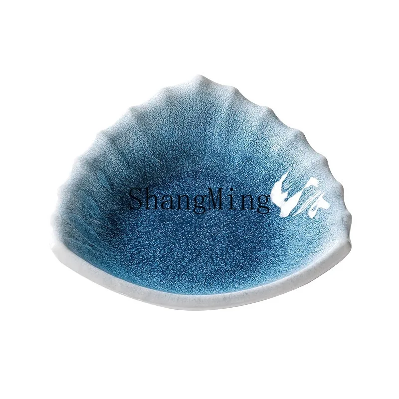 

PYH melamine imitation porcelain blue glaze triangular plate restaurant commercial artistic conception plate