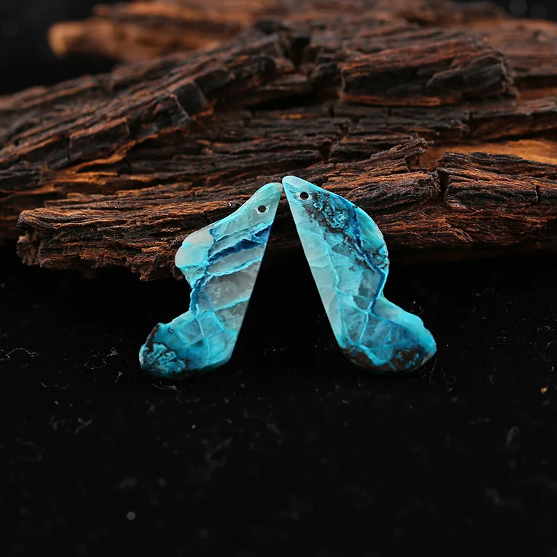 B&F Nugget Chrysocolla Earring Beads, Handmade Natural stones beads, Polished Stones for jewelry Making Supplies