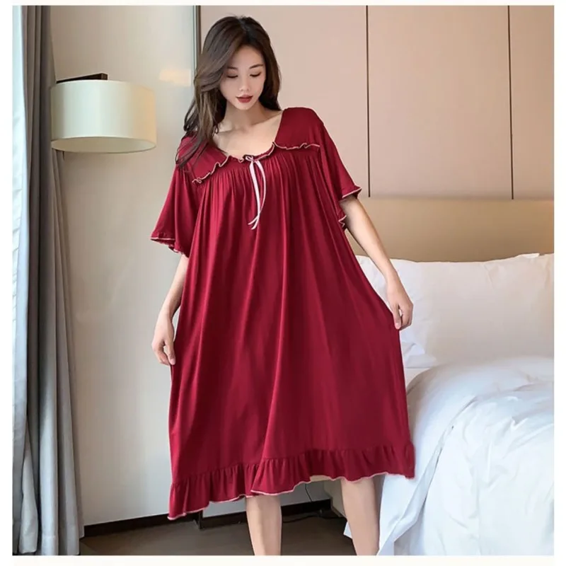 150kg Extra Large Size Loose Sleep Shirt Dress Women Solid Knee Length Short Sleeve Loungewear Summer Pajamas Plus Size Homewear