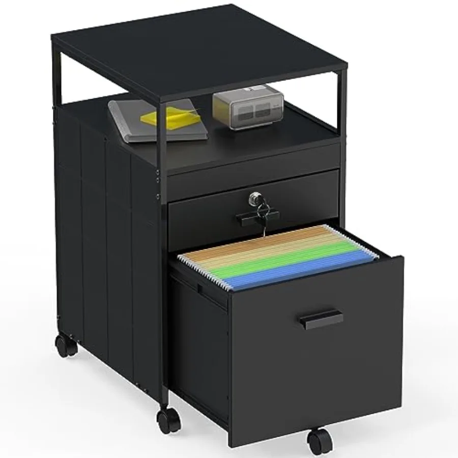 

Box File Rolling Mobile Cabinet with Open Shelf and Lockable Drawer