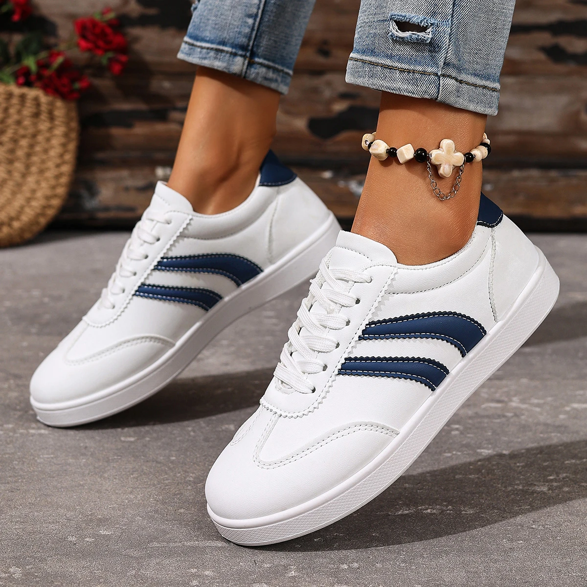 Damen-Tennisschuhe, flache Modelle, modische Schuhe in verschiedenen Farben, Schnürschuhe, vulkanisierte Schuhe, Frühling/Herbst, Damen-Outdoor-Sportschuhe, Fußbekleidung. – Detail 16