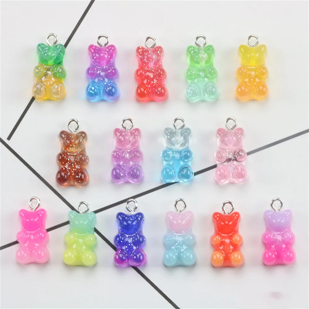20Pcs Colorful Gummy Bears Resin Pendants Fashion Woman Charms Necklace Gifts Ornament Accessories DIY Earrings Jewelry Findings