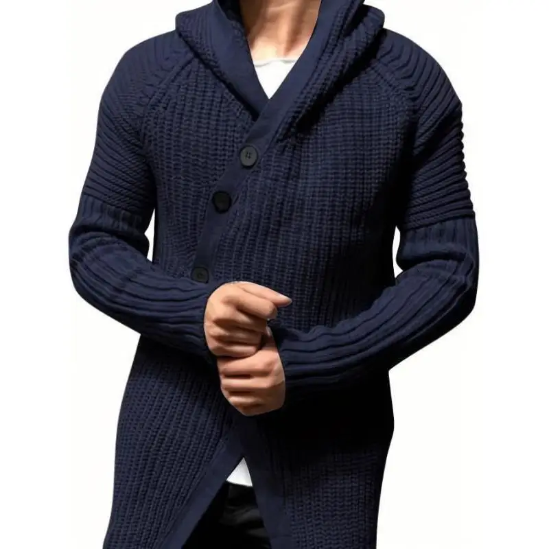 

Men's Knitted Cardigan Long Open Sweater Coolmax Fiber Ciwalk Inner Wear Thiened Nine-Quarter Sve Collar Deformable