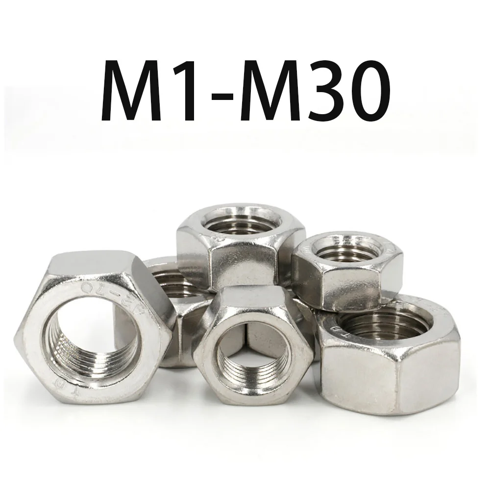 304 Stainless Steel Hexagon Nuts Metric M1-M30 Standard Coarse Thread Hex Nut Mechanical Assembly Fastening Hardware Replacement