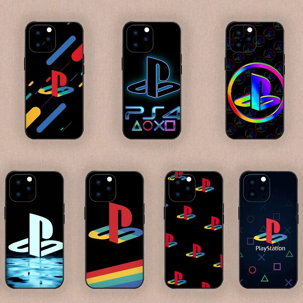 PS5 P-Play logo S-Station Phone Case For iPhone Mini 11 12 13 14 15 Plus Pro Max XR XS Black Shell