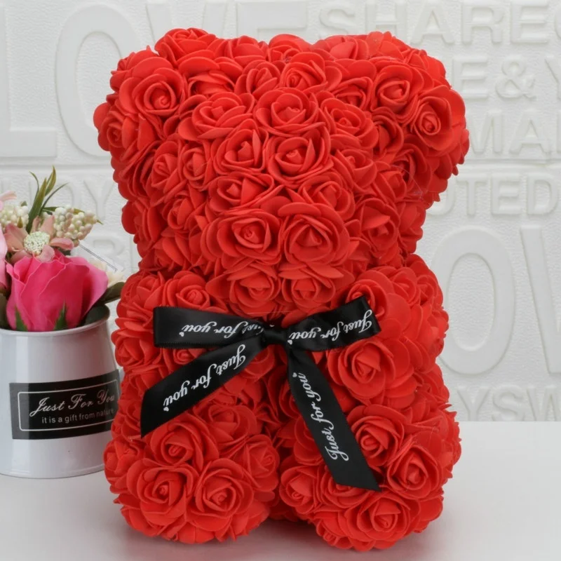Oso de Rosas Romántico para el Día de San Valentín, Oso de Rosas con Flores Eternas Creativas, Regalo de Navidad, Oso de Peluche para Abrazar, Decoración Floral para Bodas