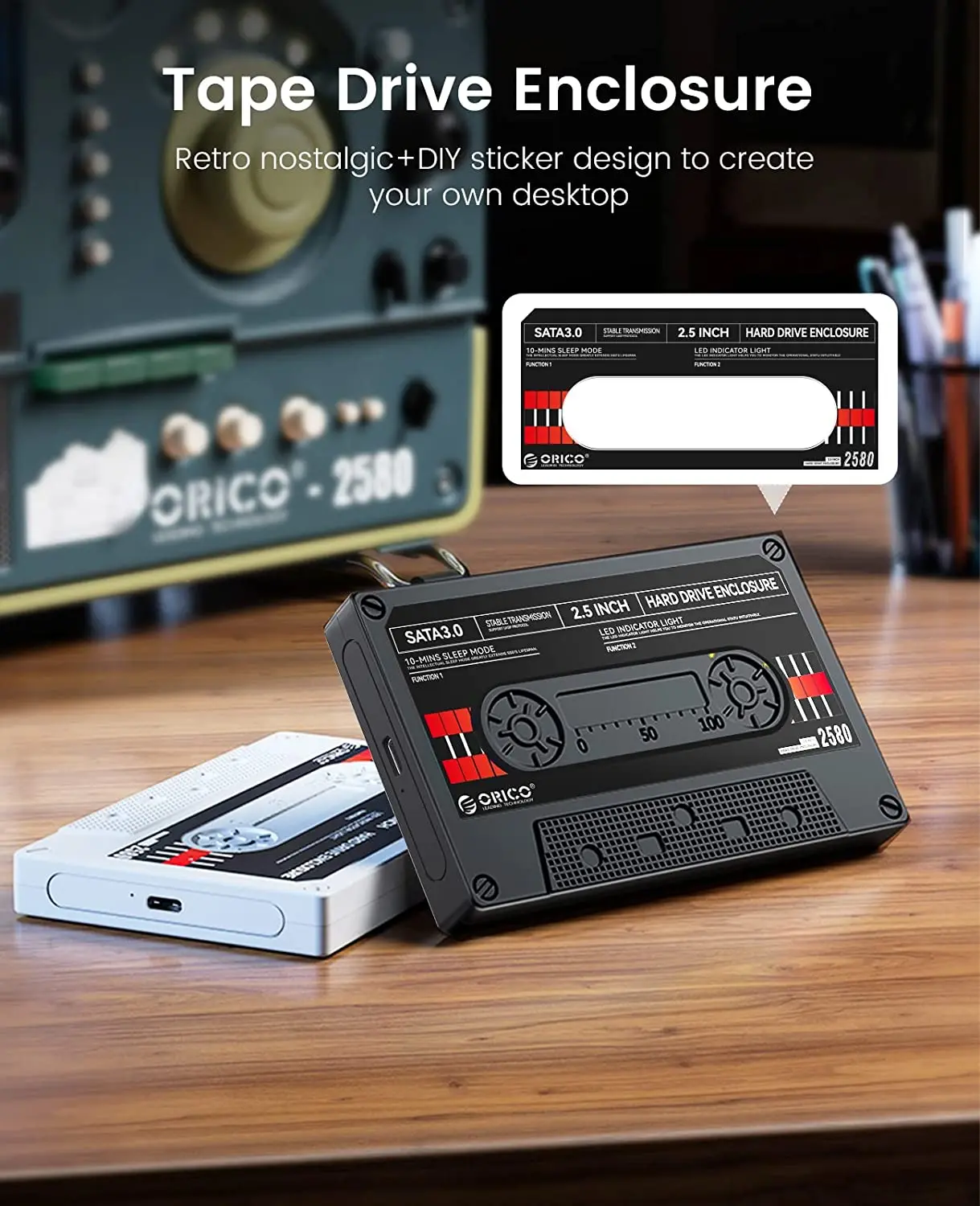 ORICO-carcasa de disco duro externo de 2,5 ", USB 3,0, SATA, 5Gbps, HDD y SSD, cinta con pegatina DIY, UASP para PC y Notebook