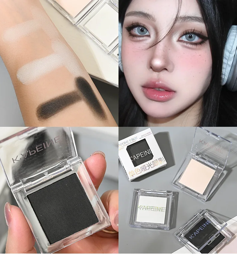 

3D Matte Monochrome Highlight Eyeshadow Natural White Longlasting Eyeshadow Powder Smoky Black Soft Brighten Eye Makeup Palette