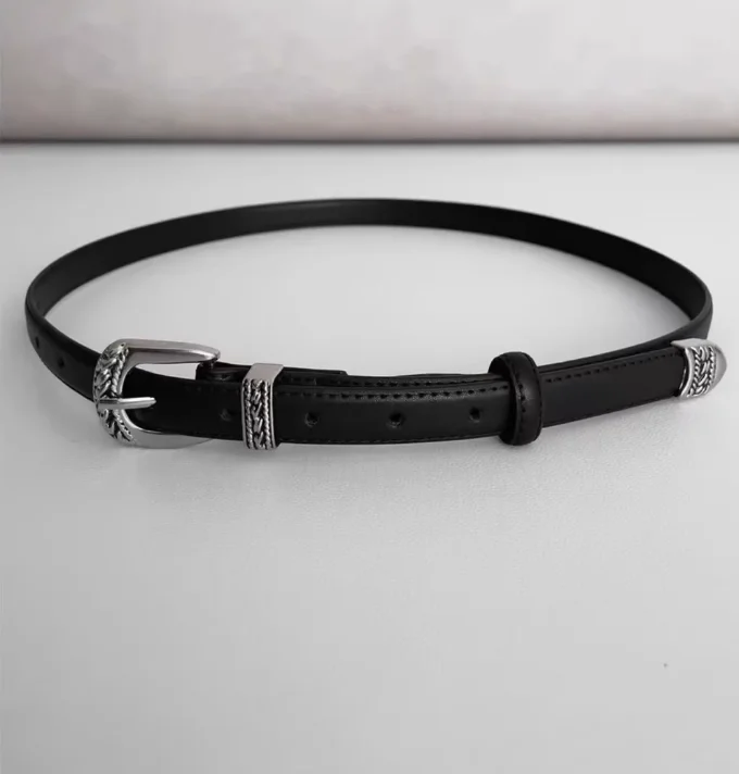 ผู้ชายผู้หญิง Vintage Silver Buckle ของแท้หนังรัดตัวหญิง Cummerbund Coat เข็มขัดชุด Decration เข็มขัดแคบ J1517