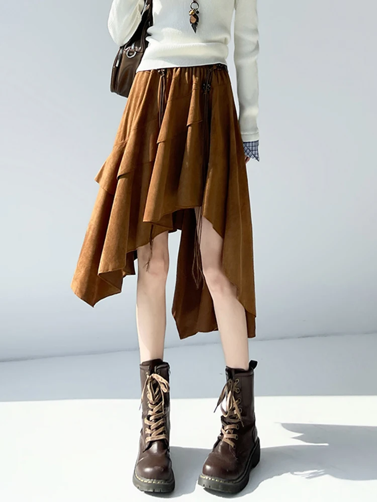 

Юбка миди с высокой талией, асимметричная, А-силуэт, женская, весенняя новинка, с поясом, универсальная, стройнящая, Cleanfit Brand