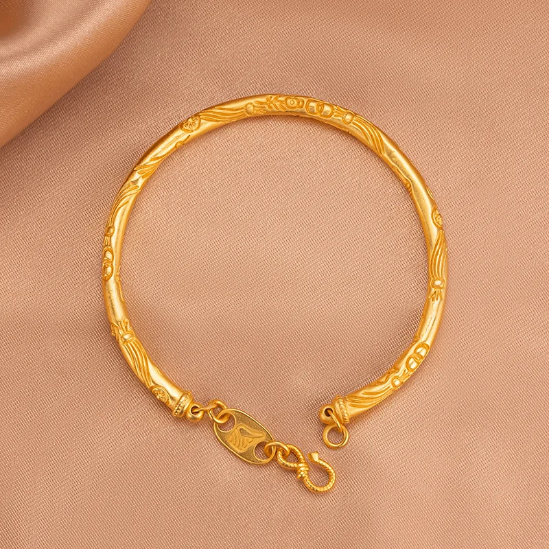 Elegant Patterned Round Stick Gold Color Bracelet Bangle for Women Fashion Atmosphere Wedding Engagement Bangle Jewlery Gift