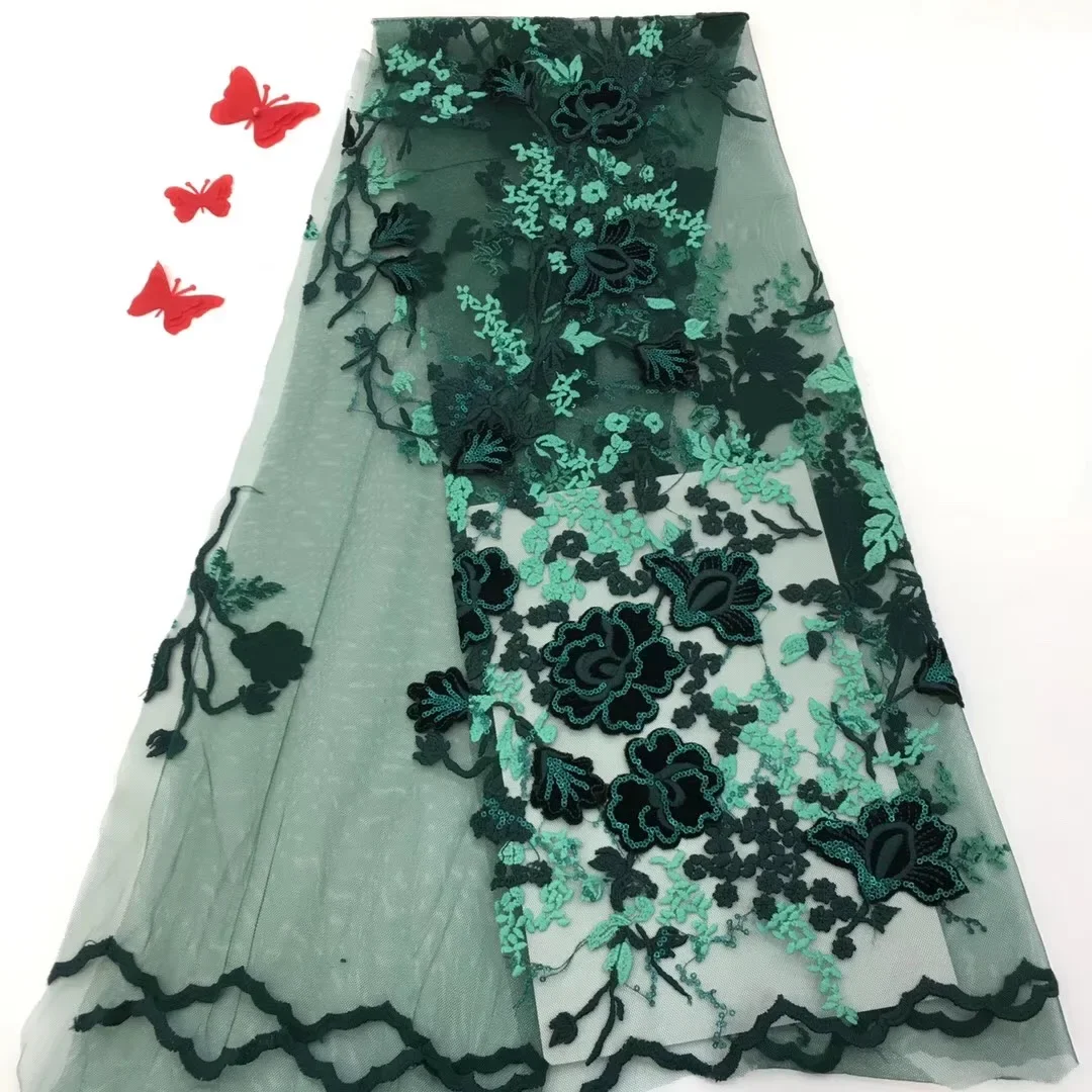 

Fashion style 2019 Green French Nigerian Laces Fabric High Quality Women Wedding Lace African French Tulle Lace Fabric RF111