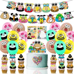 My Pet Alien Pou Birthday Party Supplies Cartoon Anime Peripheral Balloons Banner Toppers Invitation Card Decorative Accessories