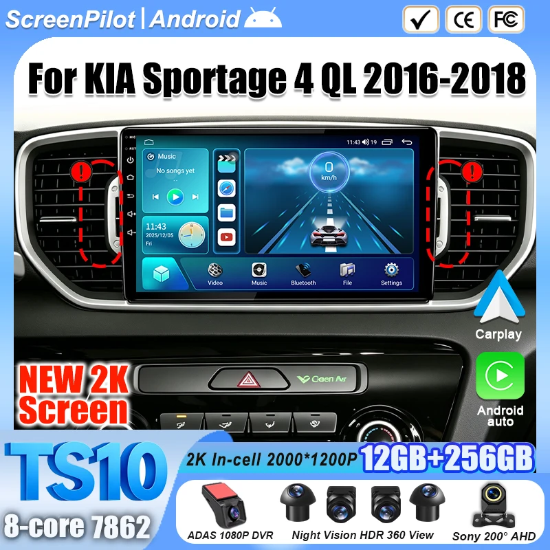 Android 16 For KIA Sportage 4 QL 2016-2018 Car Radio Stereo Head Unit Multimedia Video Player Mirror Link Touch Screen 9/10 Inch