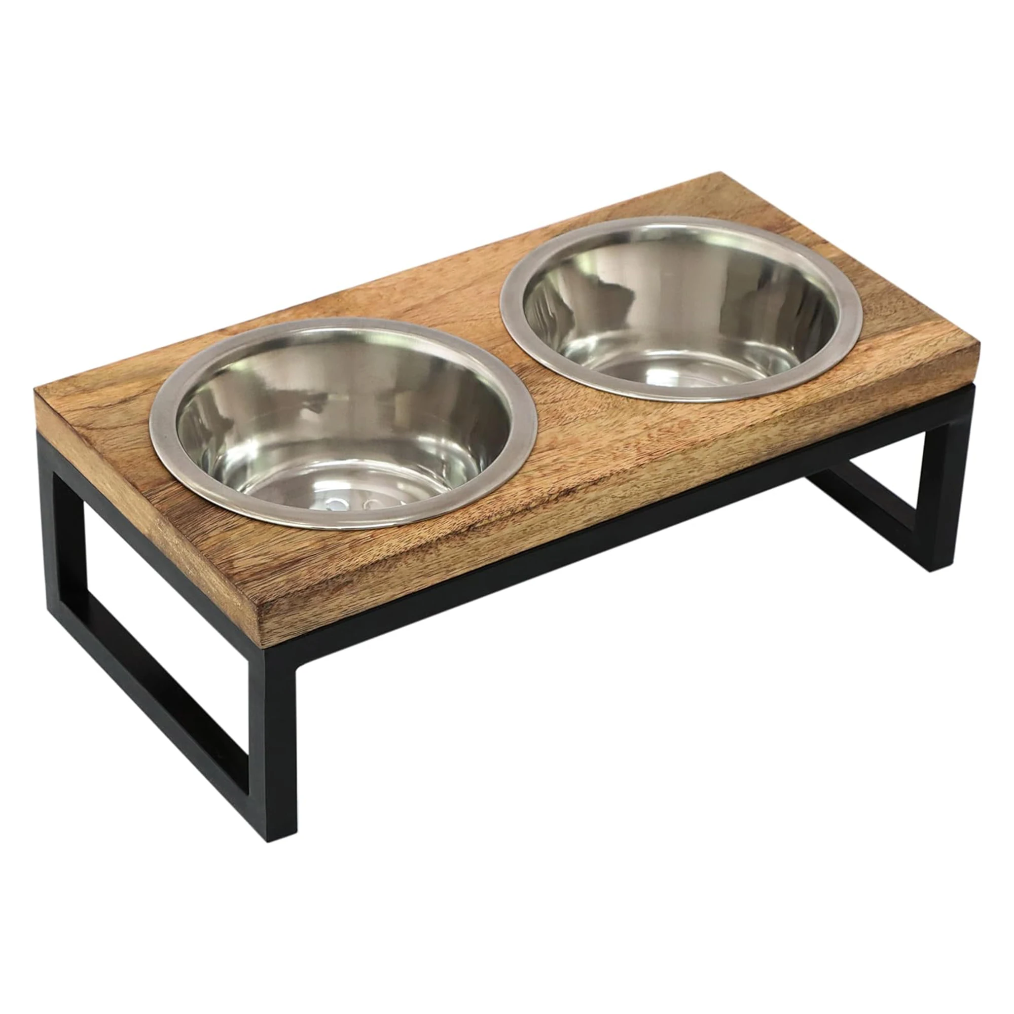 

Solid Wood Stand with Two Removable Stainless Steel Bowls pet feeder