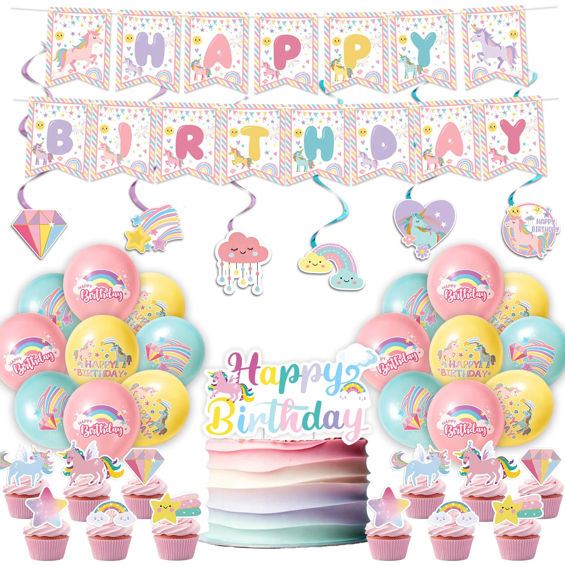 Rainbow Unicorn Birthday Party Supplies Party Tableware Background Banner Birthday Hat Plate Cup Napkin Tablecloth Gift Bag