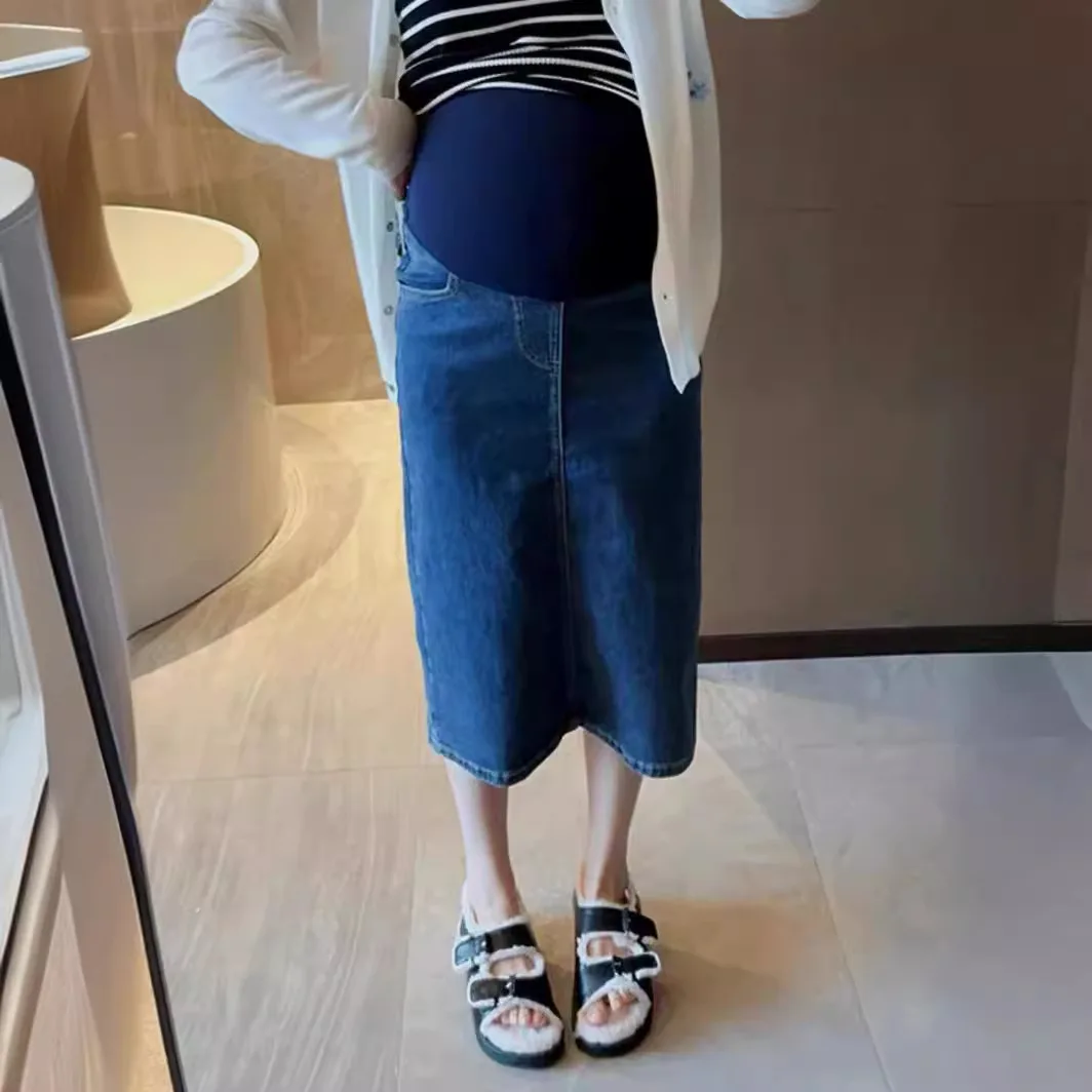 Fashion Maternity Denim Skirts High Waist Back Split Pregnant Woman A-Line Skirts Vintage Ankle-length Pregnancy Pencil Skirts