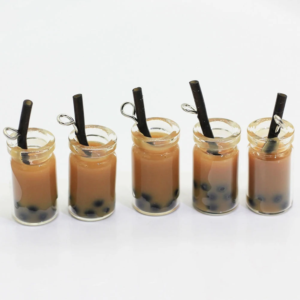 

20pcs Simulation 3D Pearl Milk Tea Cup Earring Key Ring Resin Jewelry Pendant Diy Accessories Decor Coffee Black Straw Creative