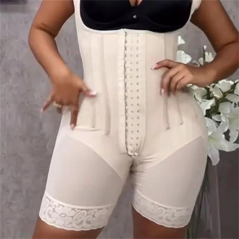 Women High Compression Bodysuit Fajas Colombianas Originales Shapewear Hook Eye Closure Tummy Control Thigh Trimmer Bodyshaper