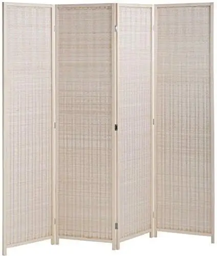 Bamboo Room Divider Folding Privacy Wooden Screen 4 Panel 72 Inches High 17.7 Inches Wide Room Divider For Bedroom Office Study,