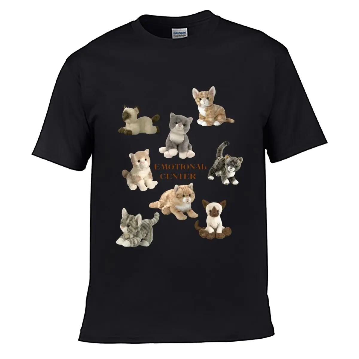 Emotional Center Cute Cat Plush Design Men Summer Washed Tee Loose Distressed Top
