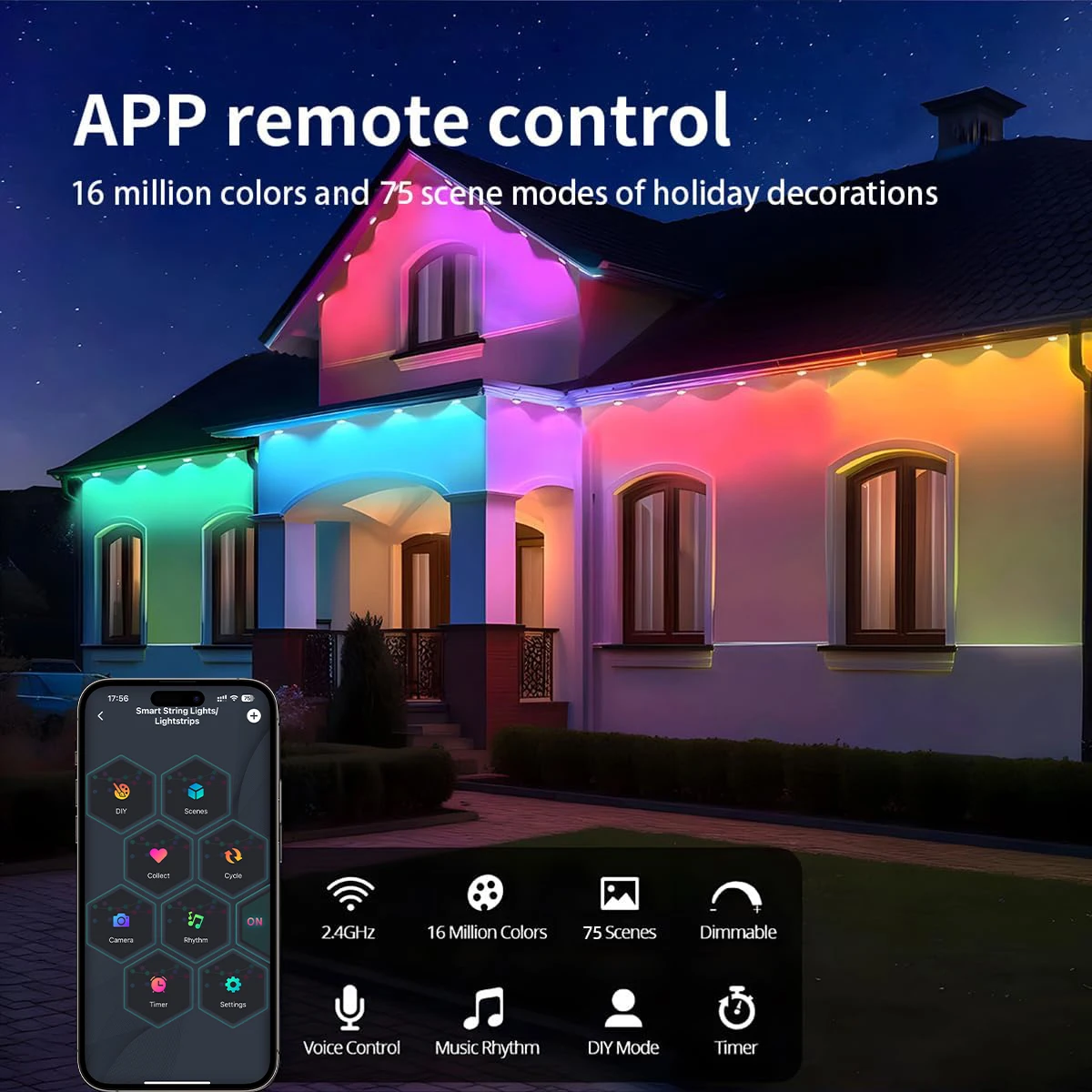 300FT 180 المصابيح الدائمة في الهواء الطلق إيف أضواء RGB IC IP67 مقاوم للماء مثالية لحفلات عيد الميلاد والحديقة وزينة الفناء