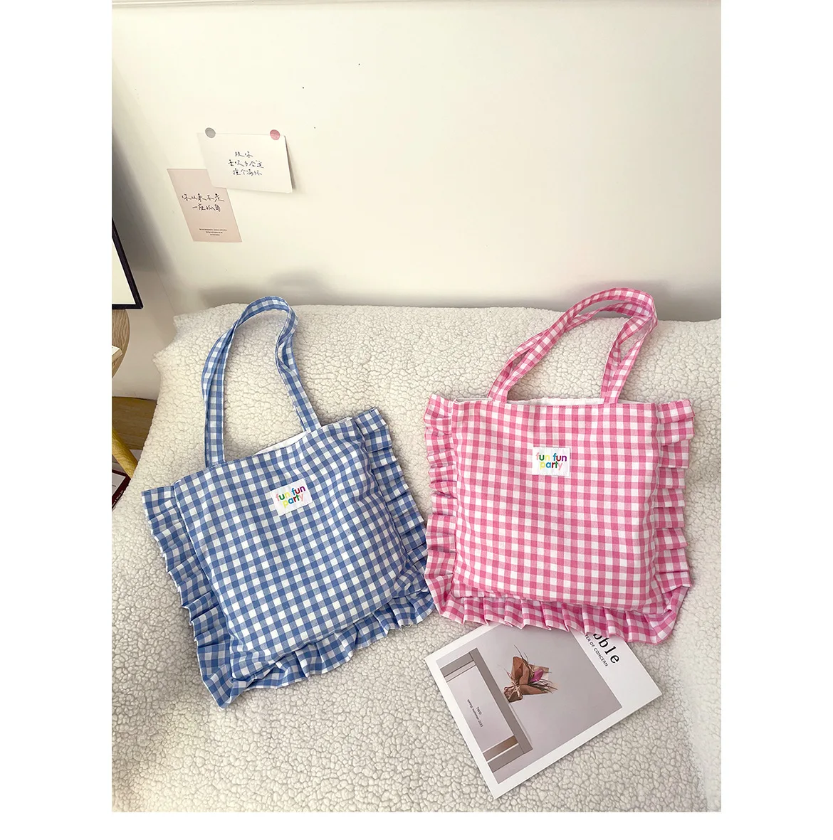 Sweet Plaid Ladies Shoulder Bag Fashion Ruffle Cute Women\'s Handbag Simple Casual Travel Female Armpit Shopping Bags Tote Purse